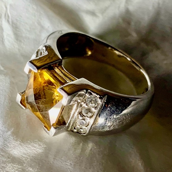 Dandelion Citrine Square Cut Stone between cz’s Set in  Sterling Silver - Picture 2 of 7